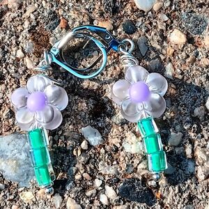 🍒 Dangle Handcrafted Lavender Floal Minimalist Earrings 925 Hooks